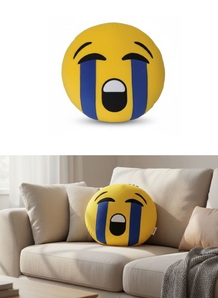 Premium Crying Emoji Plush Pillow – Sad Face Round Yellow Emoji Cushion - Image 1